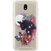 Чехол со стразами Samsung J730 Galaxy J7 2017 Cat in Flowers