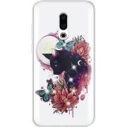 Чехол со стразами Meizu 16 Plus Cat in Flowers