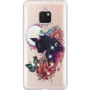 Чехол со стразами Huawei Mate 20 Cat in Flowers