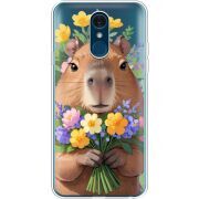 Прозрачный чехол Uprint LG Q7 / Q7 Plus  Капибара з квітами