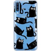 Прозрачный чехол Uprint Samsung A705 Galaxy A70 с 3D-глазками Black Kitty