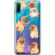 Прозрачный чехол Uprint Huawei P30 Lite с 3D-глазками Pug