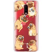 Прозрачный чехол Uprint OnePlus 7 с 3D-глазками Pug
