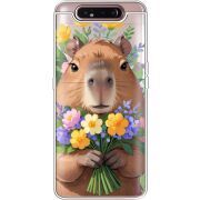 Прозрачный чехол Uprint Samsung A805 Galaxy A80 Капибара з квітами
