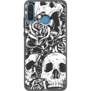 Черный чехол Uprint Huawei P30 Lite Skull and Roses