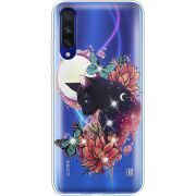 Чехол со стразами Xiaomi Mi A3 Cat in Flowers