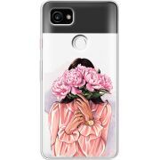 Прозрачный чехол Uprint Google Pixel 2 XL Девушка с Пионами