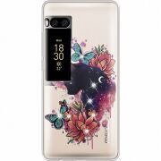 Чехол со стразами Meizu Pro 7 Cat in Flowers