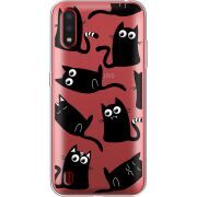 Прозрачный чехол BoxFace Samsung A015 Galaxy A01 с 3D-глазками Black Kitty