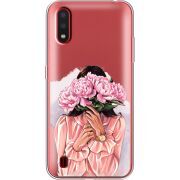 Прозрачный чехол BoxFace Samsung A015 Galaxy A01 Девушка с Пионами