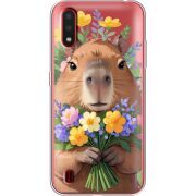 Прозрачный чехол BoxFace Samsung A015 Galaxy A01 Капибара з квітами
