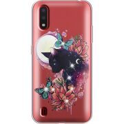 Чехол со стразами Samsung A015 Galaxy A01 Cat in Flowers