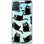 Прозрачный чехол BoxFace Samsung A715 Galaxy A71 с 3D-глазками Black Kitty