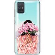 Прозрачный чехол BoxFace Samsung A715 Galaxy A71 Девушка с Пионами