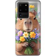 Прозрачный чехол BoxFace Samsung G988 Galaxy S20 Ultra Капибара з квітами