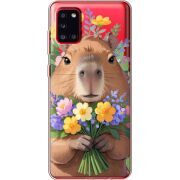 Прозрачный чехол BoxFace Samsung A315 Galaxy A31 Капибара з квітами
