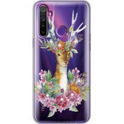 Чехол со стразами Realme 5 / 6i Deer with flowers