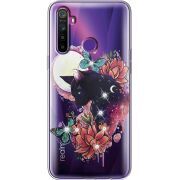 Чехол со стразами Realme 5 / 6i Cat in Flowers