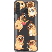 Прозрачный чехол BoxFace Samsung Galaxy A21 (A215) с 3D-глазками Pug