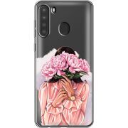 Прозрачный чехол BoxFace Samsung Galaxy A21 (A215) Девушка с Пионами