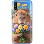 Прозрачный чехол BoxFace Xiaomi Redmi 9A Капибара з квітами