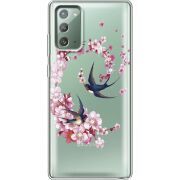 Чехол со стразами Samsung N980 Galaxy Note 20 Swallows and Bloom
