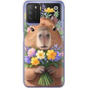 Прозрачный чехол BoxFace Xiaomi Poco M3 Капибара з квітами