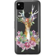 Чехол со стразами Google Pixel 4a Deer with flowers