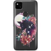 Чехол со стразами Google Pixel 4a Cat in Flowers