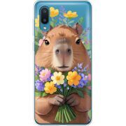 Прозрачный чехол BoxFace Samsung A022 Galaxy A02 Капибара з квітами