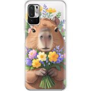 Прозрачный чехол BoxFace Xiaomi Redmi Note 10 5G Капибара з квітами