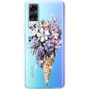 Чехол со стразами Vivo Y31 Ice Cream Flowers