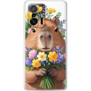 Прозрачный чехол BoxFace Xiaomi 11T / 11T Pro Капибара з квітами