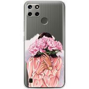 Прозрачный чехол BoxFace Realme C25Y Девушка с Пионами