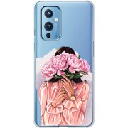 Прозрачный чехол BoxFace OnePlus 9 Девушка с Пионами