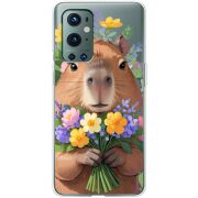 Прозрачный чехол BoxFace OnePlus 9 Pro Капибара з квітами