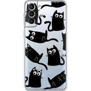 Прозрачный чехол BoxFace Samsung Galaxy S21 FE G990 с 3D-глазками Black Kitty