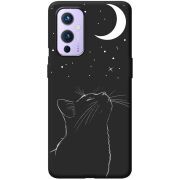 Черный чехол BoxFace OnePlus 9 Місячний кіт