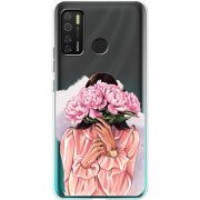 Прозрачный чехол BoxFace Tecno Spark 5 Pro Девушка с Пионами