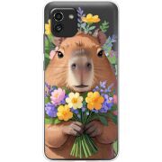 Прозрачный чехол BoxFace Samsung Galaxy A03 (A035) Капибара з квітами