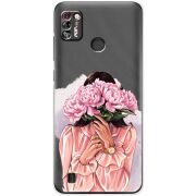 Прозрачный чехол BoxFace Tecno Pop 4 Pro Девушка с Пионами