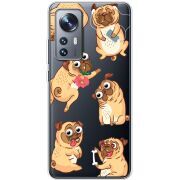 Прозрачный чехол BoxFace Xiaomi 12 / 12X с 3D-глазками Pug