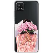 Прозрачный чехол BoxFace Samsung Galaxy A22 5G (A226) Девушка с Пионами