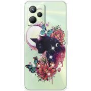 Чехол со стразами Realme C35 Cat in Flowers