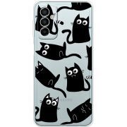 Прозрачный чехол BoxFace Samsung Galaxy M13 (M135) с 3D-глазками Black Kitty