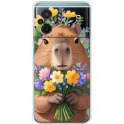 Прозрачный чехол BoxFace Xiaomi Poco M5 Капибара з квітами