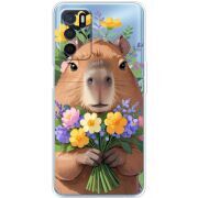 Прозрачный чехол BoxFace OPPO A54s Капибара з квітами