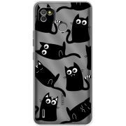 Прозрачный чехол BoxFace Tecno POP 4 LTE с 3D-глазками Black Kitty