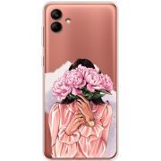 Прозрачный чехол BoxFace Samsung Galaxy A04e (A042) Девушка с Пионами