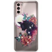 Чехол со стразами Motorola G41 Cat in Flowers